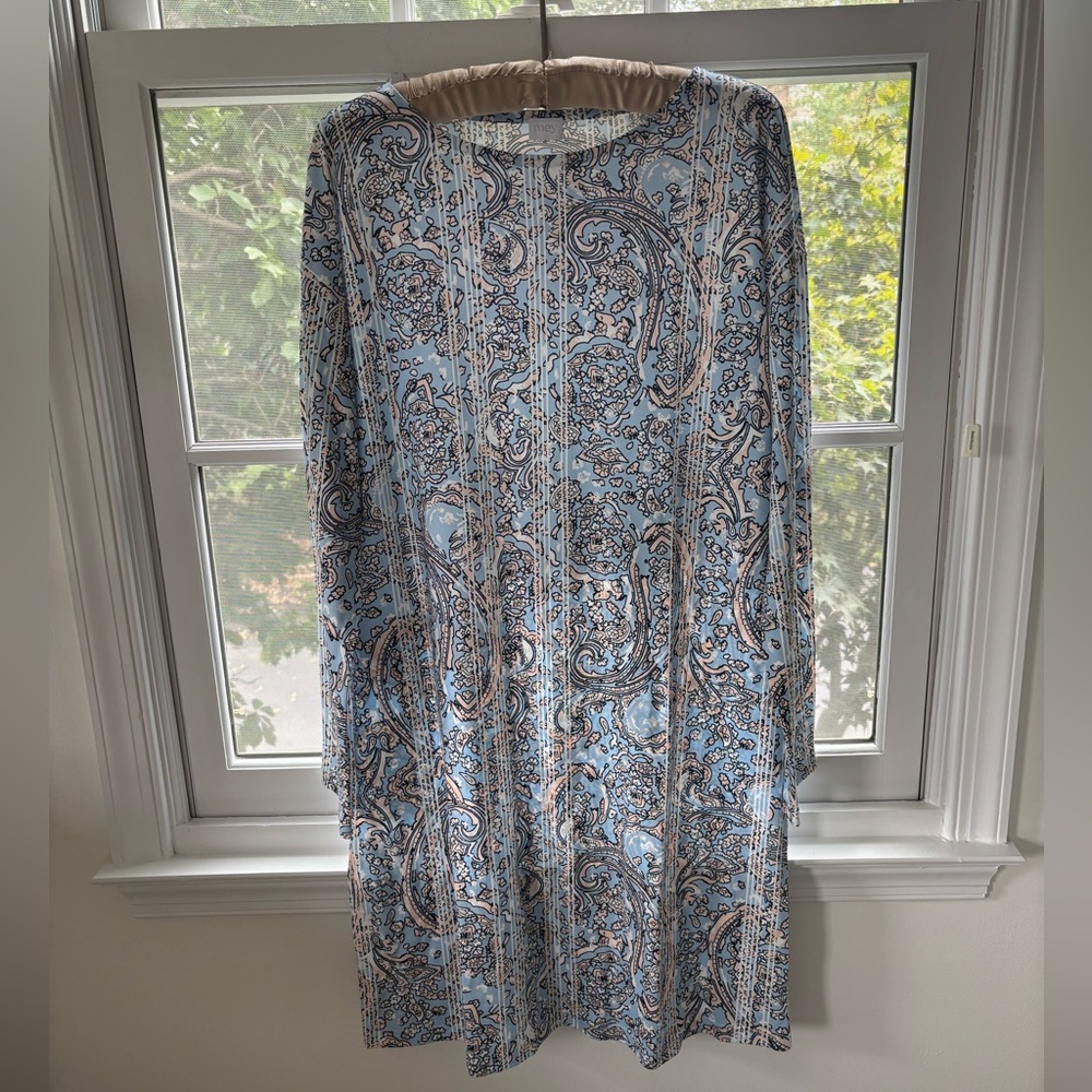 Mey Germany Cotton Nightgown M / EU 40 Paisley Stripe Print Long Sleeve NWT